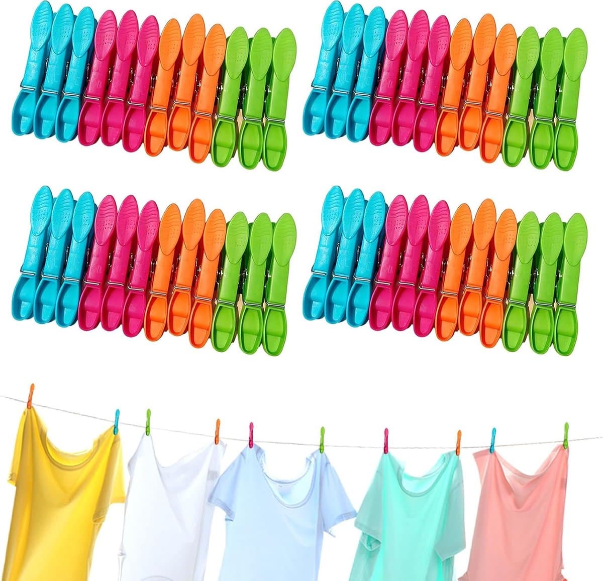 48 Stuks Kledingknijpers met Mand, 7.3 cm Kledingknijpers voor Waslijnen en Hangers, Duurzaam en Handig — afbeelding 1