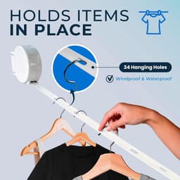 Intrekbare Waslijn - Droogrek Wandmontage - Kleding Drogen - 34 Winddichte Gaten - 42 Meter - Wit — thumbnail 5