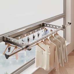 Opvouwbaar muurwasrek – uitschuifbaar droogrek 103,2–151,2 cm met klemmen – ruimtebesparend zwart — thumbnail 4
