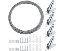 NTH products- Staalkabel 10 meter - Verstelbaar 2 mm - Spanslot - Montageklem - Beweegbare ijzeren klinknagels - Roestvrij staal - Kabelset