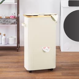Hoge Wasmand op Wielen met Deksel - Grote Slimme Opbergmand voor Vuile Was — thumbnail 2