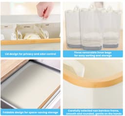VIEMAE Wasmand - Wasmand 3 vakken - Wasmand met deksel & handgrepen - Wassorteerder - Wasmanden - Ruimtebesparend - 160L - Beige — thumbnail 4
