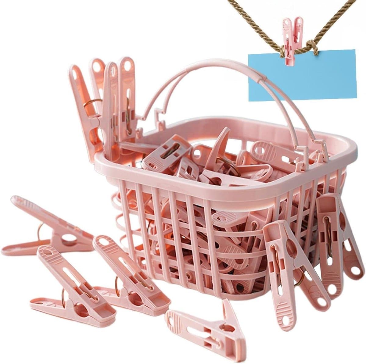 Kleine wasknijpers - Huishoudelijke klemmen - Kleding drogen - Windbestendig ontwerp - 30 stuks - Roze en blauw — afbeelding 1