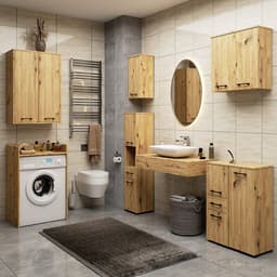 Badkamerkast voor Wasmachine FIN / Hoge Wasmachinekast met 2 Deuren / AKORD Furniture Factory / Artisan Eik / 64 x 180 x 30 cm — thumbnail 4
