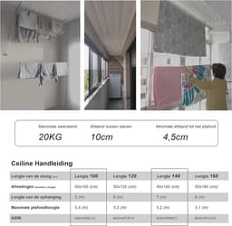 Handmatig droogrek 120 cm - Ruimtebesparend en duurzaam — thumbnail 3