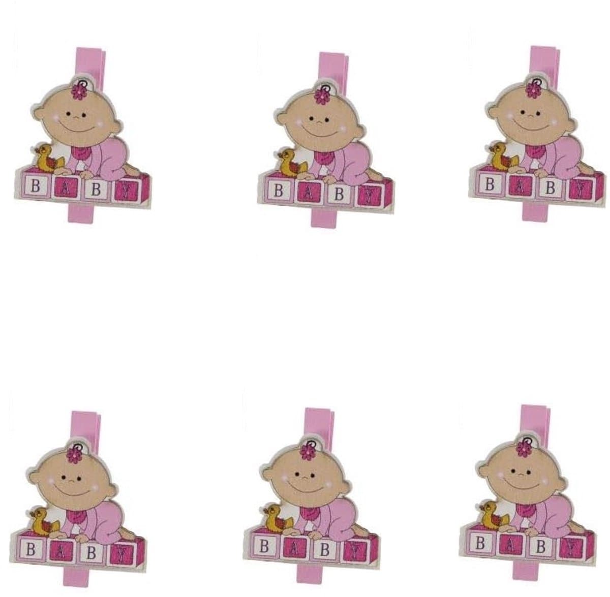Mini houten knijpers baby roze - Geboorte Babyshower foto kaart knijpers - 6 stuks — afbeelding 1
