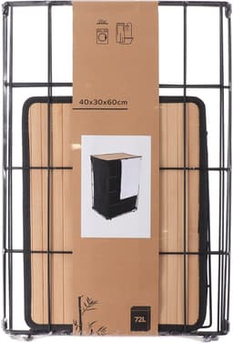 Tendance Wasmand met deksel Bamboe - zwart - metaal- 60 liter - 40 x 30 x 60 cm — thumbnail 2
