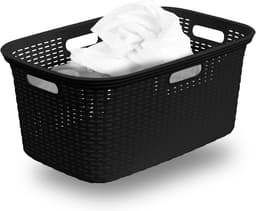 Novaliv Rotan Wasmand met 4 Handgrepen 40L Zwart, Wasboxset Wasemmer Wascontainer voor Badkamer Wasgoed Vuile Was, Wasmanden Organizer Huishoudelijke Accessoires Wasmandverzamelaar — thumbnail 1