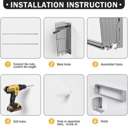 Ibenzoa® Droogrek, wandmontage, wasdroger aan de muur uittrekbaar met 7 stangen, ruimtebesparend droogrek voor wasruimte, handdoekhouder van metaal voor badkamer, 42-80 x 5,9 x 19 cm, zilver — thumbnail 5