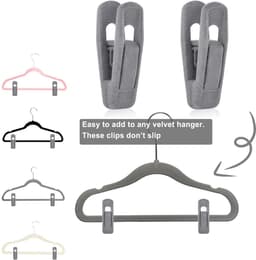 20 Stuks - Fluwelen hangers clips - antislip fluwelen clips - voor kostuum, broek, rok hanger - sterke vingerclips - voor dunne flock hangers - Grijs — thumbnail 2