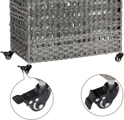 Luxe Handgeweven Wasmand met 3 Compartimenten – Grijs – Poly Rotan Wasmand met Deksel, Afneembare Waszakken & Metalen Frame – Grote Opvouwbare Wasmand 66x35x60,5 cm – Ideaal voor Slaapkamer, Badkamer & Wasruimte — thumbnail 3