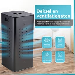 Rilenta Wasmand 2 Vakken 70L - Metalen Wassorteerder met Deksel - 2 Uitneembare Waszakken 35L - Smalle Wasmand - Zwart — thumbnail 4