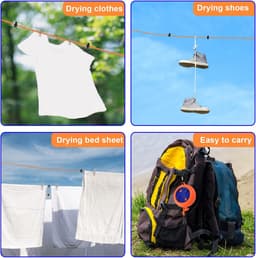 Uittrekbare Camping Waslijn 10m – Nylon Reiswaslijn met 20 Clips & 10 Kralen – Winddicht & Verstelbaar – Compact voor Reizen, Camping & Outdoor — thumbnail 3