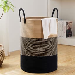 CHIWIN Wasmand Opvouwbaar Katoen - Ronde Wasmand met Hengsel - Wasbox Handgeweven 56L - Wassorteerder - Multifunctioneel Opbergmand - Ademend materiaal — thumbnail 1