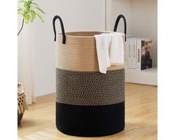 CHIWIN Wasmand Opvouwbaar Katoen - Ronde Wasmand met Hengsel - Wasbox Handgeweven 56L - Wassorteerder - Multifunctioneel Opbergmand - Ademend materiaal