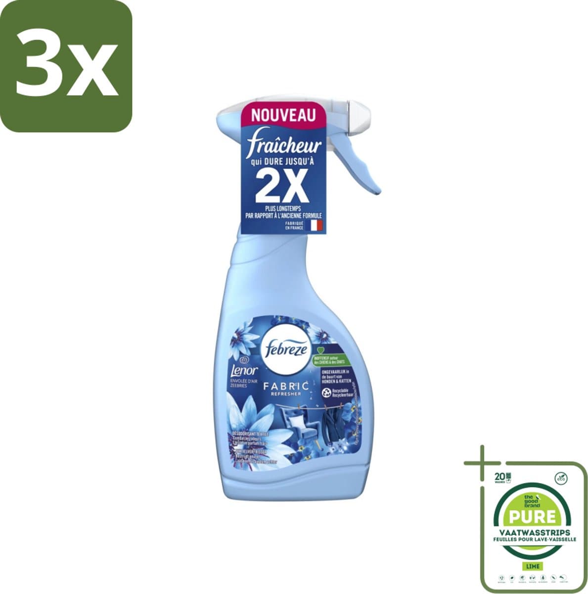 3 x Febreze Textielverfrisser Spray - Sea Breeze - Langdurige Frisse Geur - Lenor Collectie - 500ml - Grootverpakking - Textielverfrisser - Geurverwijderaar - Sea Breeze - Lenor - Huisdiergeur — afbeelding 1