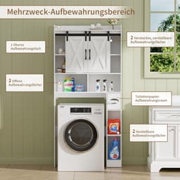 Wasmachinekast met deuren - Opbergkast badkamer - Ruimte Organiseren - Verstelbare legplanken - 171.8 x 19.7 x 82 cm - Wit — thumbnail 3