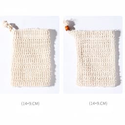 5-delige set - Katoen-linnen schuimende mesh zeepzakjes - Handgemaakte zeepzakjes - Zeepzakjes met trekkoord voor de badkamer - Geknoopt model - Beige — thumbnail 3