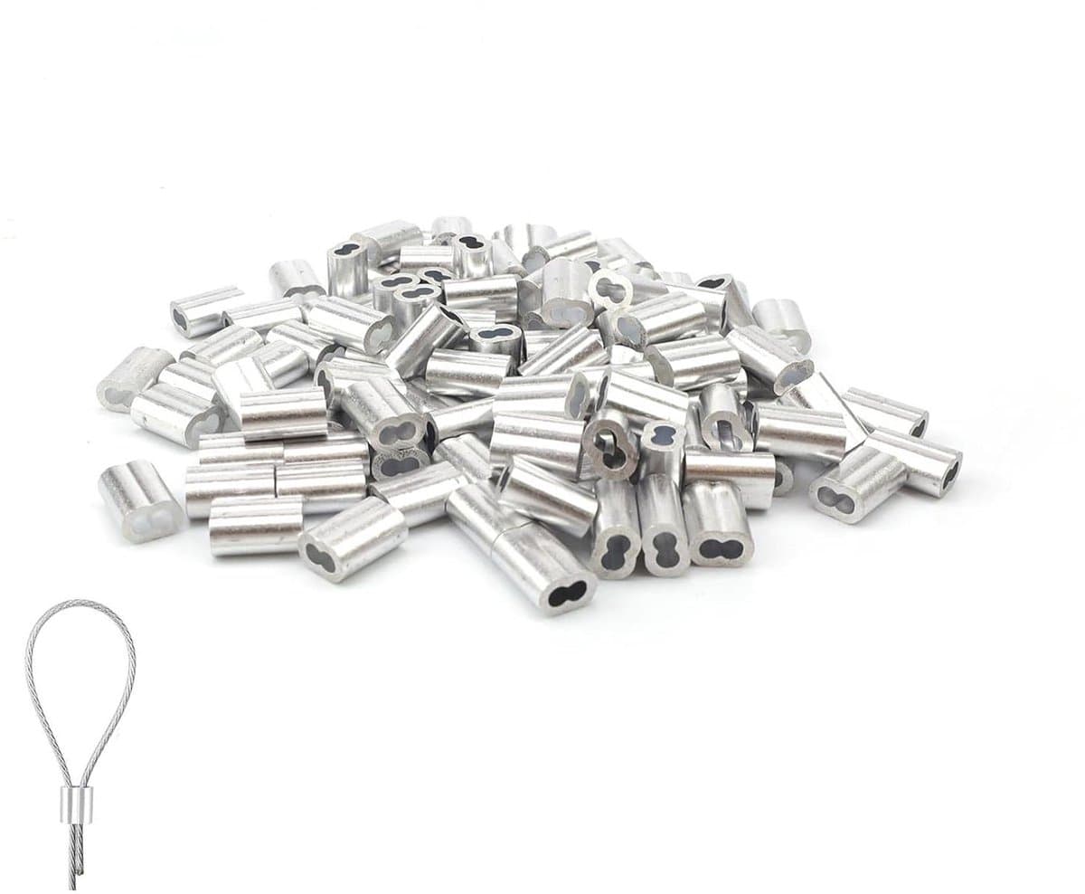 Allecta - Aluminium hulzen 120 stuks 3 mm dubbele hulzen krimplus staalkabels metaalkabel waslijn — afbeelding 1