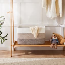 Extra grote mand van katoenen touw - Rechthoekige gevlochten manden - Opbergmand voor dekentjes in de kinderkamer of woonkamer - Speelgoedmand met handvat - 55 x 43 x 30 cm - Grijs — thumbnail 3