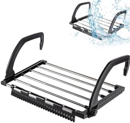 Droogrek Hangend - Ophangen aan radiator, deur, douchewand of balkon - Verstelbare ophanghaken - Met Sokkenrekje - Zwart — thumbnail 2