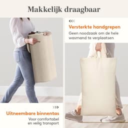 Smalle Wasmand 65L met Deksel – Opvouwbare Wassorteerder met Kunststof Frame – Grote Wasverzamelaar voor Slaapkamer & Badkamer – Beige — thumbnail 5