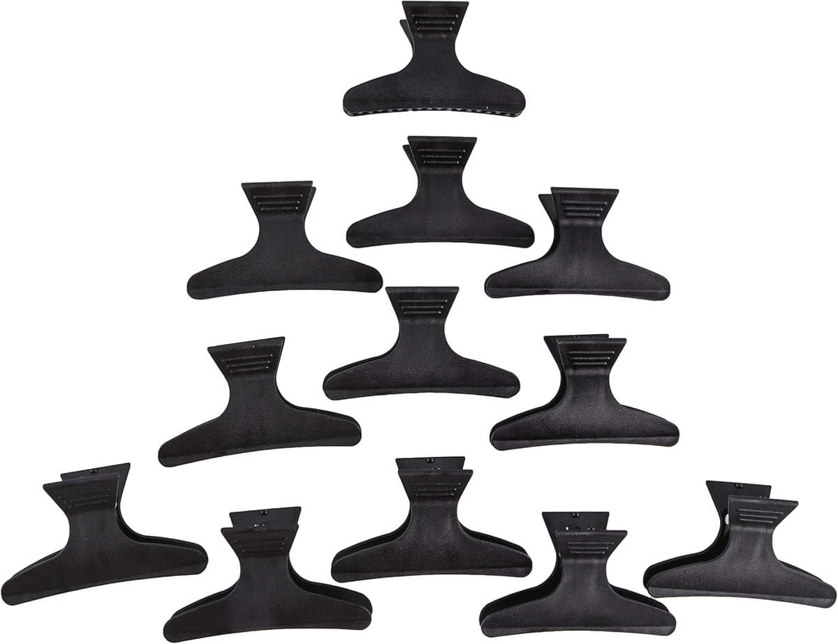 Afscheidingsklemmen vlinder – haarklemmen voor kappers, haarspelden, kappersbenodigdheden, klemmen, haarkniphulp, haarclips – 12 stuks, zwart, 8 cm — afbeelding 1