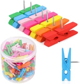 Kleurrijke pushpins met houten clips - 130 duurzame duwpennen voor kunst, notities en decoratie — thumbnail 1