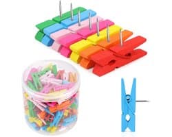 Kleurrijke pushpins met houten clips - 130 duurzame duwpennen voor kunst, notities en decoratie