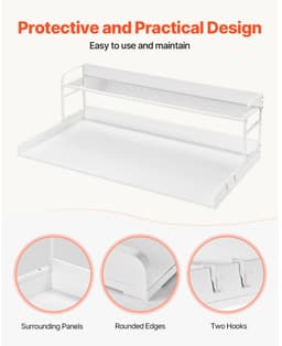 Wasmachine- en droger werkblad - Aanrechtblad met 2-laags opbergplank - 137 x 70 x 41,9 cm - Antislip pads - Waterbestendig - Wit — thumbnail 5