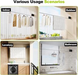 13,9 ft TPU-uitrekbare Kledinglijn voor Binnen & Buiten – Zware-duty windbestendige wandbevestigde drooglijn met afzonderlijke ophanggaten voor snellere droging, ideaal voor Huis, Balkon & Tuin — thumbnail 5