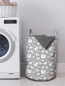 ABAKUHAUS beren-waszak, knuffelige teddybeerportretten, wasmand met handgrepen trekkoordsluiting voor wasserettes, 33 cm breed x 49 cm hoog, antracietgrijs en lichtgrijs — thumbnail 3
