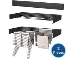 Wasophoogte® Wanddroogrek - Wandmontage Droogrek - Inklapbaar Droogrek - Muurdroogrek - Wasrek hangend - 120cm - 8,4m Drooglengte - Zwart - 2 STUKS — afbeelding 1