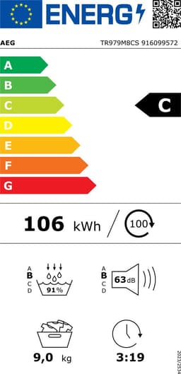 AEG TR979M8CS EcoLine - Wasdroger Warmtepompdroger - 9kg — thumbnail 2