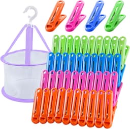 48 Kleerhangers met Mandje, Gekleurde Klemmen Zonder Opdruk — thumbnail 1