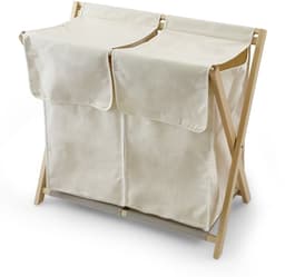 ARIT - Wasmand DAFFY NATURAL – Dubbele wasmand met uitneembare zakken – Massief beuken - Opvouwbaar – kleur: natuur — thumbnail 1