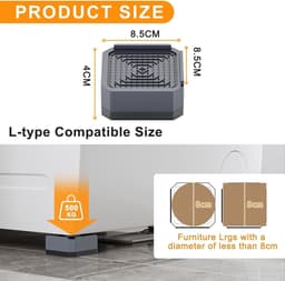 4x Meubelverhogers Grijs - Wasmachine & Droger Voeten - Verstelbare Verhoging voor Bank, Bed of Tafel - 4 cm — thumbnail 2