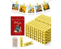 Mini Houten Wasknijpers Kleurrijk - 100 Stuks Knutselclips met Jute Touw