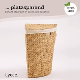 Ruimtebesparende hoek wasmand van waterhyacint met deksel en katoenen waszak — thumbnail 2