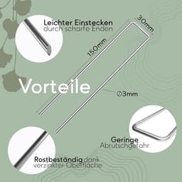 Grondankers 100 stuks - RVS en gegalvaniseerde haringen voor grondbevestiging - 150 mm x 30 mm x Ø 3 mm — thumbnail 5