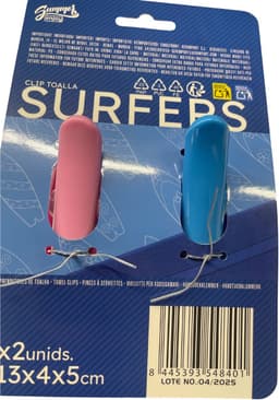 Gerimport Handdoekknijpers - 6x - surfplank - blauw/roze - handdoekklem - kunststof — thumbnail 3