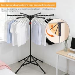NBAP® Droogmolen met Voet voor Camping & Thuis - Wasrek Staand - Droogrek Inklapbaar - Zwart — thumbnail 2