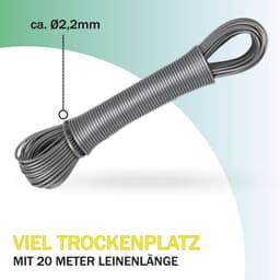 Uittrekbare Waslijn 20 Meter - 4 Stuks Reservelijn met Stalen Kern - Sterk & Weerbestendig — thumbnail 5