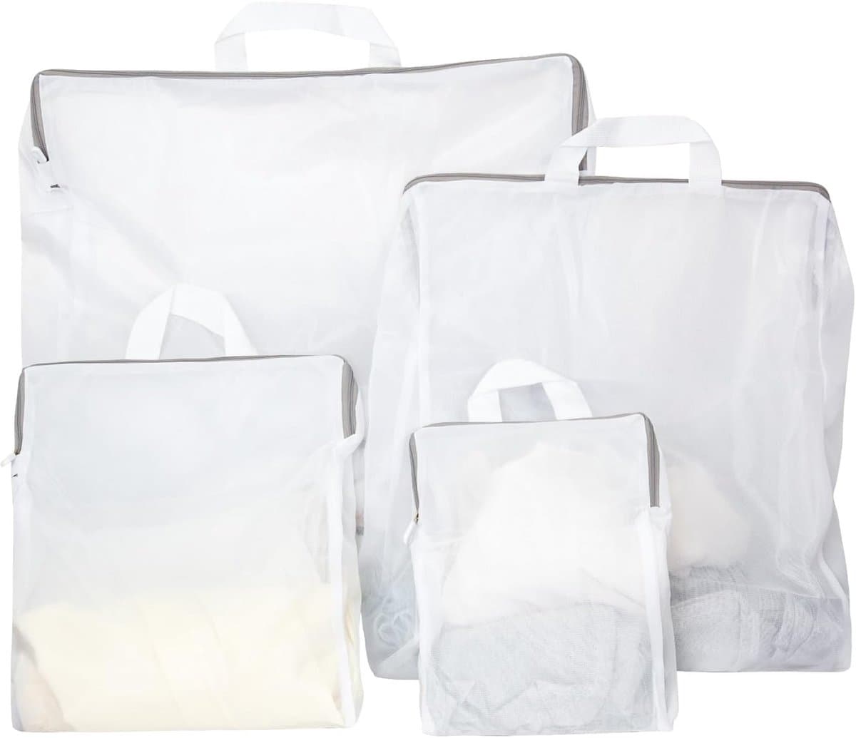 4 stuks - waszakje - mesh waszakken - wasmachine zakken - voor delicate was - fijnmazige lingerie waszakken - ondergoed waszak met ritsen - Cilindrische Ritsen Wasmachinetas — afbeelding 1