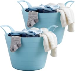 Excellent Houseware Flexibele wasmand - 2x - blauw - 30 liter - kunststof - 54 x 37 cm - met handvatten — thumbnail 1