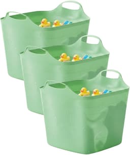 Excellent houseware flexibele kuip / emmer - 3x - groen - 25 l - kunststof - 40 x 35 cm - met handvatten — thumbnail 1