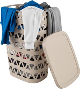 Curver Wasmand met deksel - ventilatiegaatjes - beige - kunststof - 55 ltr - 42 x 34 x 60 cm — thumbnail 2