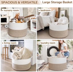 XXL grote wasmand, opbergmand, opbergmand voor de kinderkamer, wasmand voor kinderen, grote kerstboommand, dekenmand, 55x35cm, wit en bruin — thumbnail 2