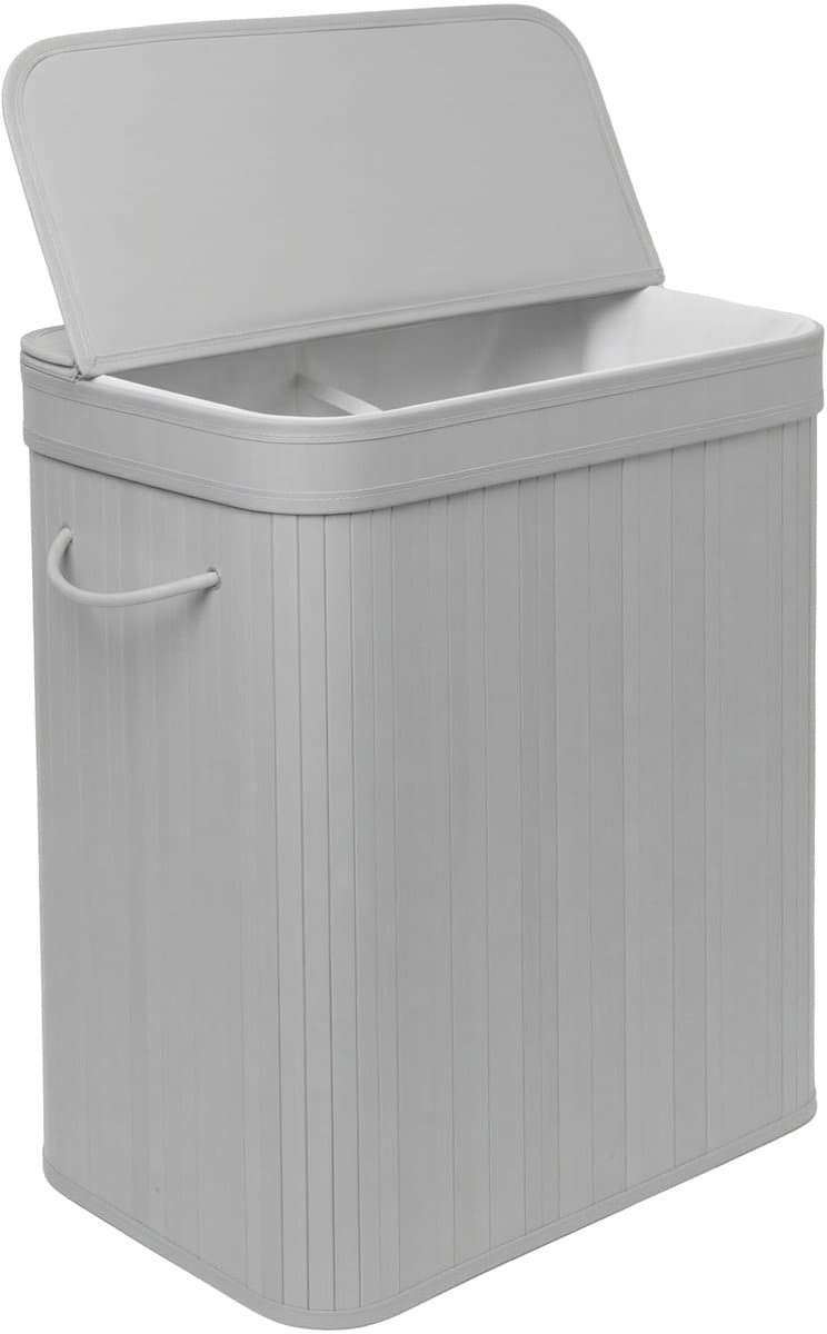 Wasmand - 100 l - 2 vakken - opvouwbaar - bamboe - grijs — afbeelding 1