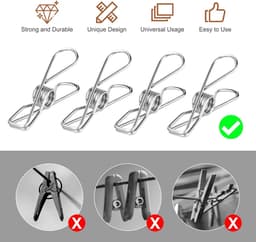 Verpakking van 100 stuks roestvrijstalen wasknijpers - Roestvrijstalen clips - Clips - Clips voor het drogen van dekens - Geschikt voor waslijnen, sokkenrekken, keukens en kantoren - 5,6 cm — thumbnail 5